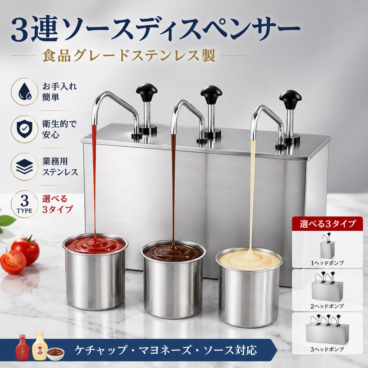 Rakuten - ソースディスペンサーポンプ ステンレス鋼 ソース保管用調味料ポンプボトル 洗濯可能 定量ポンプ 分解可能 押しやすい 調味料ケチャップ 業務用 お手入れ簡単 (18*18*25CM)