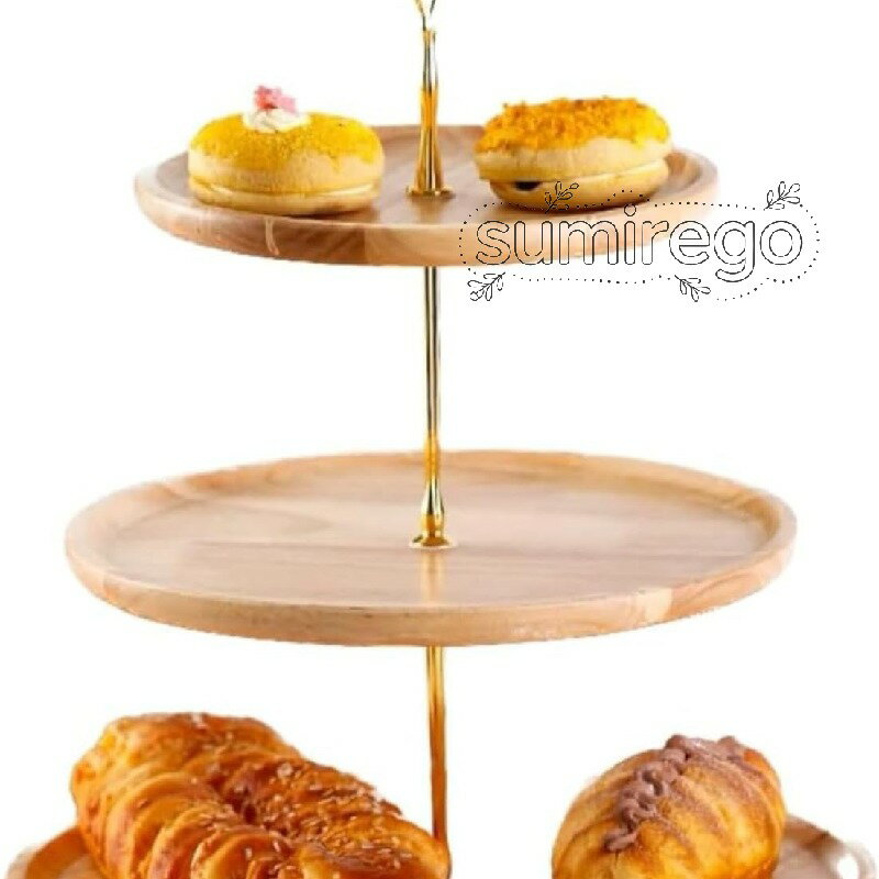 ケーキスタンド 皿木製 カップケーキスタンド 木製 アフタヌーンティー 3段 (20x25x30 cm,A)