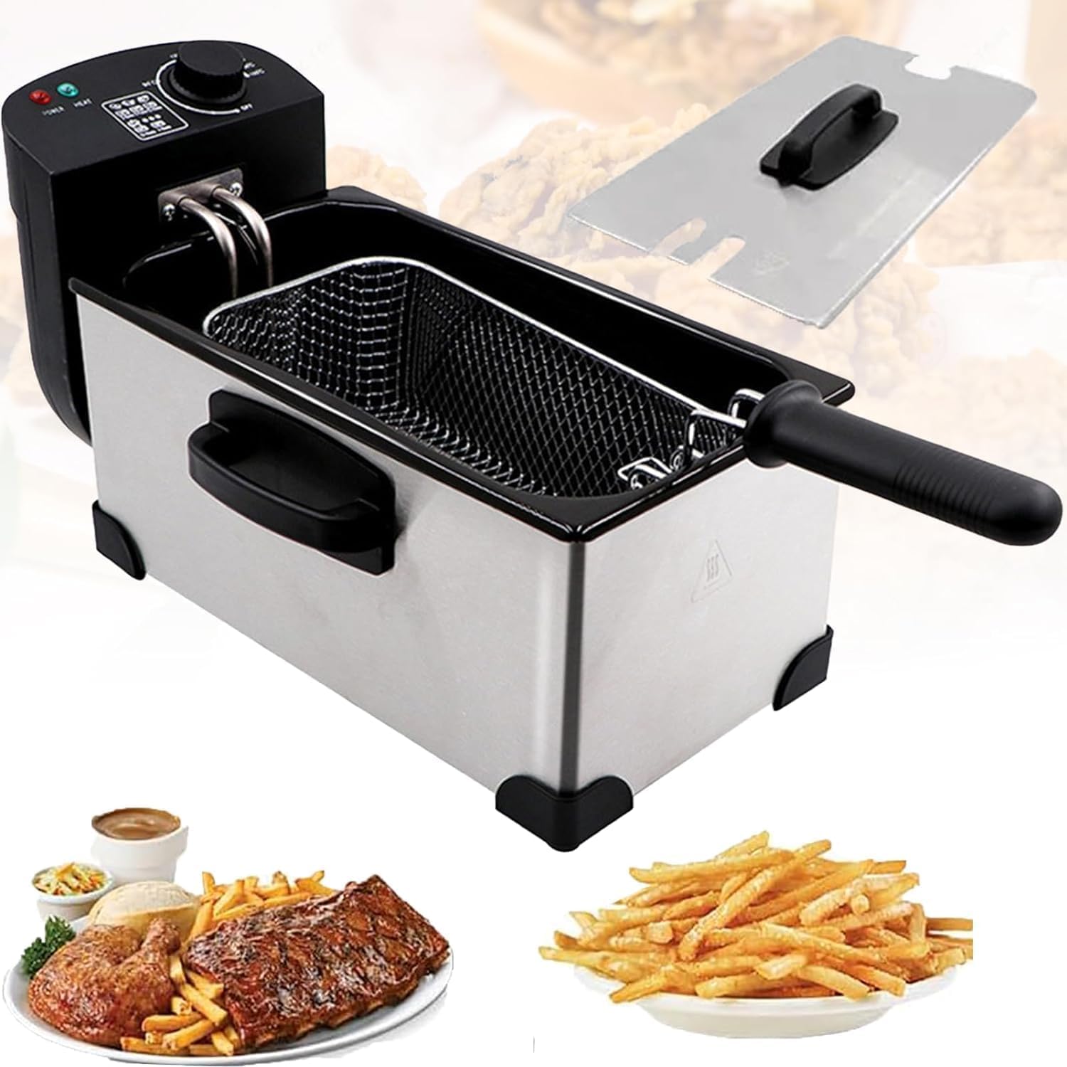 3L 電気フライヤー、大容量電気フライヤー、ステンレス鋼 3L チップフライヤー 2000W 電気、取り外し可..