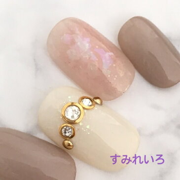 ネイルチップ つけ爪 かわいい デザイン シンプル ショート ロング シンプル 成人式 nail プレゼント 母 短い爪 小さい爪 大きい爪 ベリーショート ちび爪 結婚式 ウェディング 付け爪　ジェルネイル●アイボリーグレージュホロオーロラクラッシュリングストーン