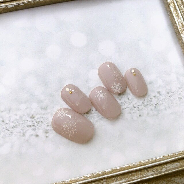 ネイルチップ つけ爪 デザイン かわいい ショート ロング シンプル クリスマス nail プレゼント 母 短い爪 小さい爪 大きい爪 ベリーショート ちび爪 くすみカラー くすみネイル 付け爪　ジェルネイル●【1591】くすみピンクスノー雪の結晶 a/n