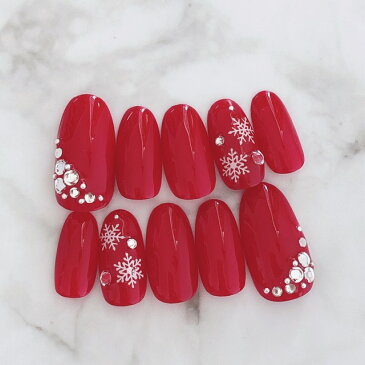 ネイルチップ つけ爪 デザイン かわいい ショート ロング シンプル クリスマス nail プレゼント 母 短い爪 小さい爪 大きい爪 ベリーショート ちび爪 赤 レッドネイル 付け爪 ジェルネイル【1595】レッドクリスマススノー雪の結晶 a/n