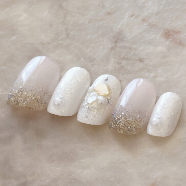 ネイルチップ つけ爪 ブライダル かわいい ショート ロング 白無垢 春ネイル nail プレゼント 短い爪 小さい爪 大きい爪 ベリーショート ちび爪 白系 ウエディングネイル 付け爪 クラッシュシェル風 ジェルネイル【1625】ホワイトラメシアーラメキラキラシェル b/f