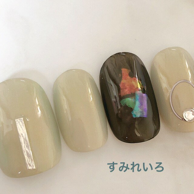 ネイルチップ つけ爪 デザイン かわいい ショート ロング ブライダル 秋ネイル nail プレゼント 短い爪 小さい爪 大きい爪 ベリーショート ちび爪 大人ネイル 付け爪　ニュアンスネイル　【1652】ダークブラウンラメホロオーロラミントシルバーパーツ b/ap