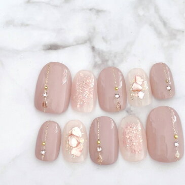 ネイルチップ つけ爪 成人式 かわいい ショート ロング ブライダル 春ネイル nail 誕生日プレゼント 短い爪 小さい爪 大きい爪 ベリーショート ちび爪 大人ネイル 付け爪 ニュアンスネイル スモーキー【1667】くすみピンクシェルジュエルゴールドライン b/ap