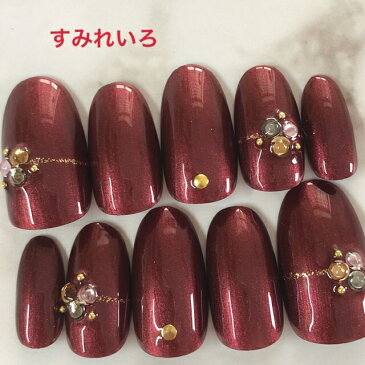 ネイルチップ つけ爪 デザインネイル かわいい ショート ロング ブライダル 秋ネイル nail プレゼント 短い爪 小さい爪 大きい爪 ベリーショート ちび爪 大人ネイル 付け爪 オフィスネイル シンプル 【1688】ボルドーレッドパールストーンネイル b/ma