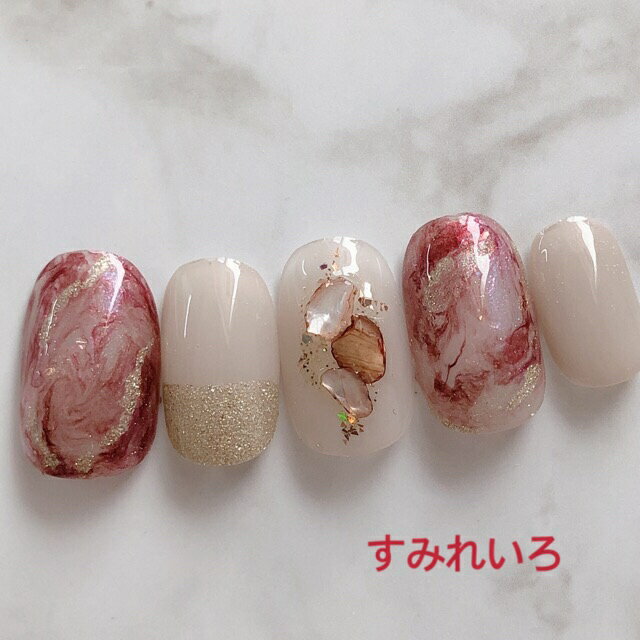 ネイルチップ つけ爪 ブライダルネイル かわいい ショート ロング デザイン 夏ネイル nail プレゼント 短い爪 小さい爪 大きい爪 ベリーショート ちび爪 大人ネイル 付け爪　オフィスネイル　シンプル　　【1702】ボルドーラメマーブルシェル　b/ju