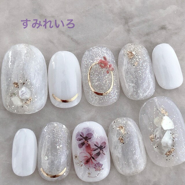 ネイルチップ つけ爪 ブライダルネイル かわいい ショート ロング デザイン 夏ネイル nail プレゼント 短い爪 小さい爪 大きい爪 ベリーショート ちび爪 大人ネイル 付け爪 オフィスネイル シンプル 【1778】ホワイトマーブルシェルピンクパンジーフラワー