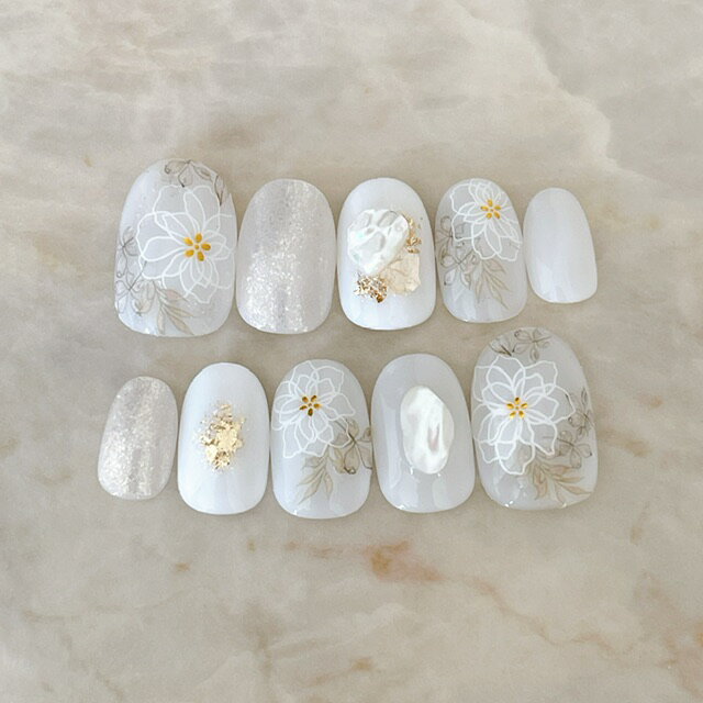 ネイルチップ つけ爪 ブライダルネイル ショート ロング デザイン 夏ネイル nail 成人式 短い爪 小さい爪 大きい爪 ベリーショート ちび爪 春ネイル 付け爪　オーダーネイル　お花【2024】ボタニカルダリアドライフラワー