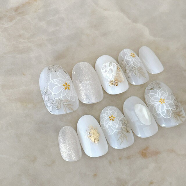 ネイルチップ つけ爪 ブライダルネイル ショート ロング デザイン 夏ネイル nail 成人式 短い爪 小さい爪 大きい爪 ベリーショート ちび爪 春ネイル 付け爪　オーダーネイル　お花【2024】ボタニカルダリアドライフラワー