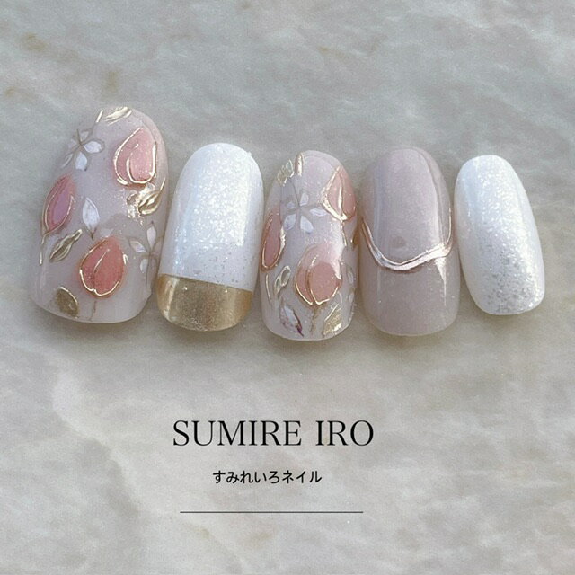 ネイルチップ つけ爪 ブライダルネイル ショート ロング デザイン シンプルネイル nail ベージュネイル可愛い 小さい爪 大きい爪 ベリーショート ちび爪 大人ネイル 付け爪 オーダーネイル 【o2102】落ち着いた大人のグレージュピンク人気チューリップネイル