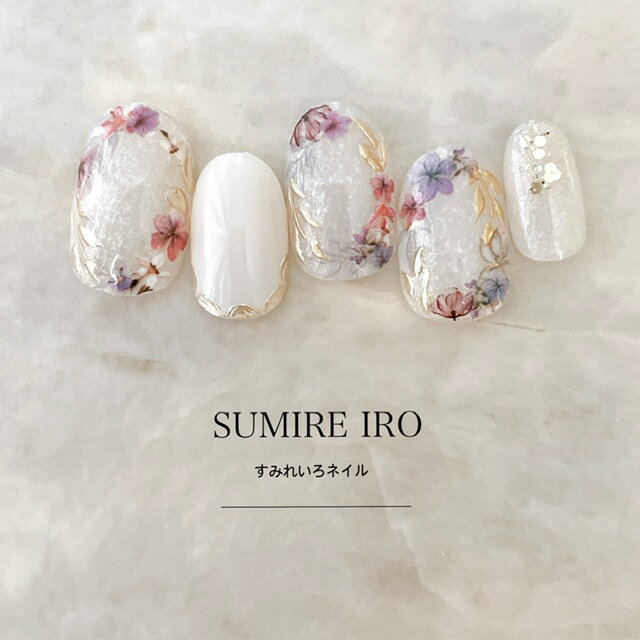 Rakuten - ネイルチップ つけ爪 ブライダルネイル ショート 成人式ネイル シンプルネイル nail 花ネイル 小さい爪 大きい爪 ベリーショート ちび爪 大人ネイル 付け爪 オーダーネイル 入学卒業ネイル 【o2286】ホワイトフラワーもこもこミラーラインシェル