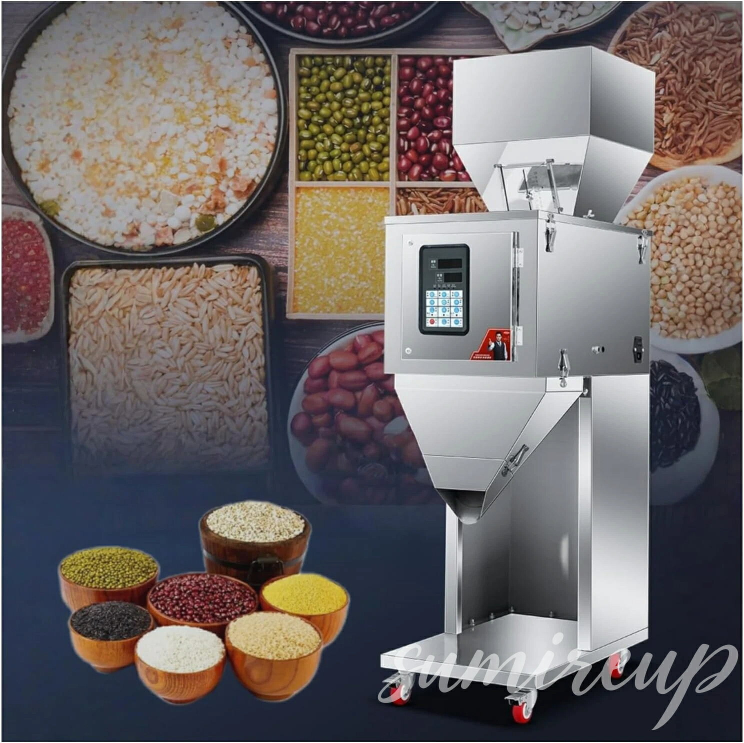 デジタル穀物包装機 10～2000g 業務用大容量顆粒・粉末振動式定量充填機 多機能顆粒充填機 パウダー充填機 粉体充填機 パッキングマシン 定量充填機 デジタル式包装機 大型ホッパー搭載 ステンレス製 穀物・コーヒー豆・塩対応 ワンタッチ式 業務用