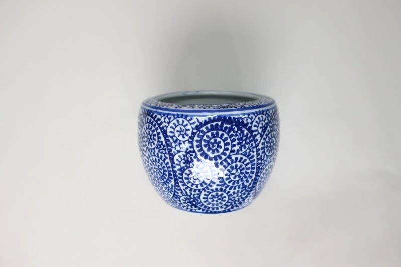 上質 中国産 手あぶり火鉢 青 うずまき 高さ10cm 花瓶、小物入れなどにも