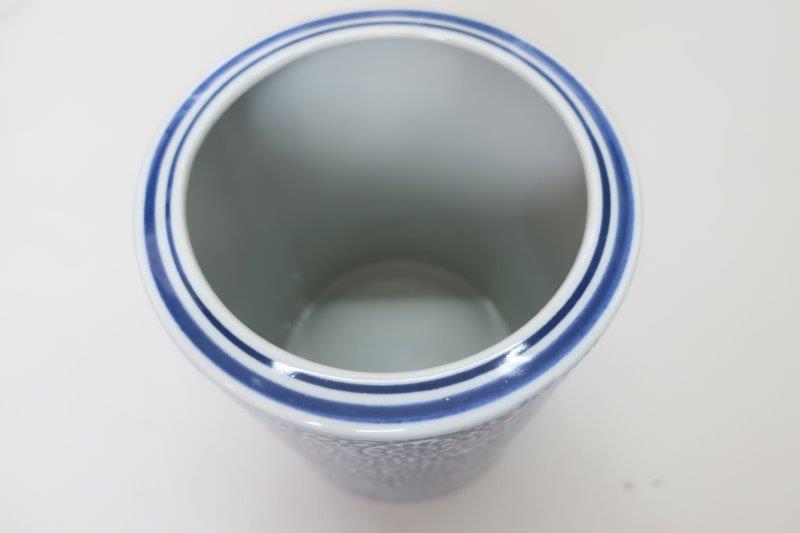 上質 中国産 長火鉢 青 たこ うずまき 高さ20cm 花瓶、物入れなどにも [3]