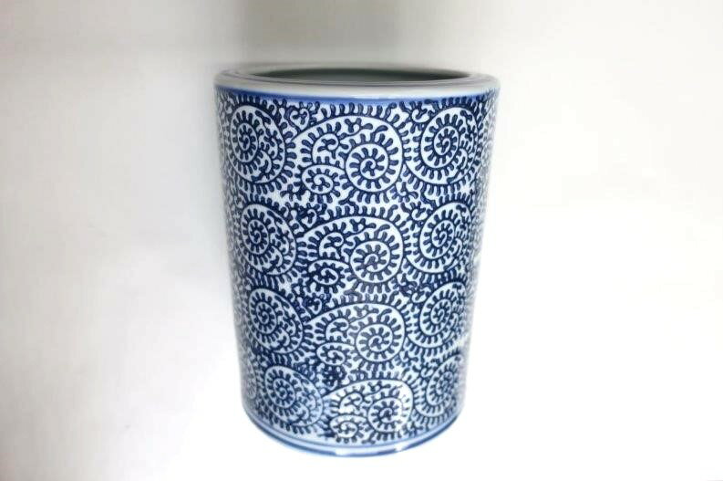 上質 中国産 長火鉢 青 たこ うずまき 高さ20cm 花瓶、物入れなどにも