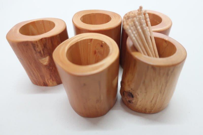 【5個セット】臼型 楊枝入れ ナチュラル志向 木目柄