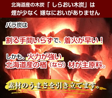 炭　しらおい木炭15kg（バラ）[大西林業]国産・北海道産！バーベキューや焼肉に! 大容量で割る手間いらず。 七輪やコンロにも 火鉢、囲炉裏を使う屋内利用も可能! 燃料【送料無料】