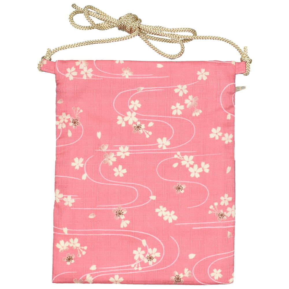 ＜メール便対象＞　祭すみたや限定　お祭りポシェット（縦長ポーチ）　波に桜（桃色）　[ 祭り 衣装 お祭り衣装 お祭り装束 斜め掛け 小銭入れ スマホケース スマホ入れ スマートフォン バッグ iphone8 plus ケース iphoneX ピンク ]