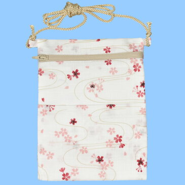 ＜メール便対象＞　お祭り用品　お祭りポシェット（縦長ポーチ）　波に桜（ピンク）　[ 祭り 衣装 お祭り衣装 お祭り装束 斜め掛け 小銭入れ スマホケース スマホ入れ スマートフォン バッグ iphone8 plus ケース iphoneX 桜 ]