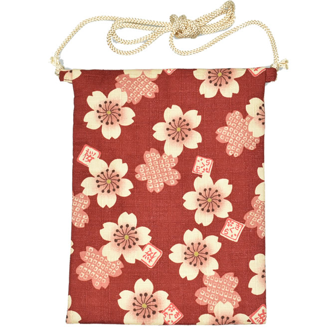 ＜メール便対象＞　お祭り用品　お祭りポシェット（縦長ポーチ）　大さくら（エンジ）　[ 祭り 衣装 お祭り衣装 お祭り装束 斜め掛け 小銭入れ スマホケース スマホ入れ スマートフォン バッグ iphone8 plus ケース iphoneX 桜 ]