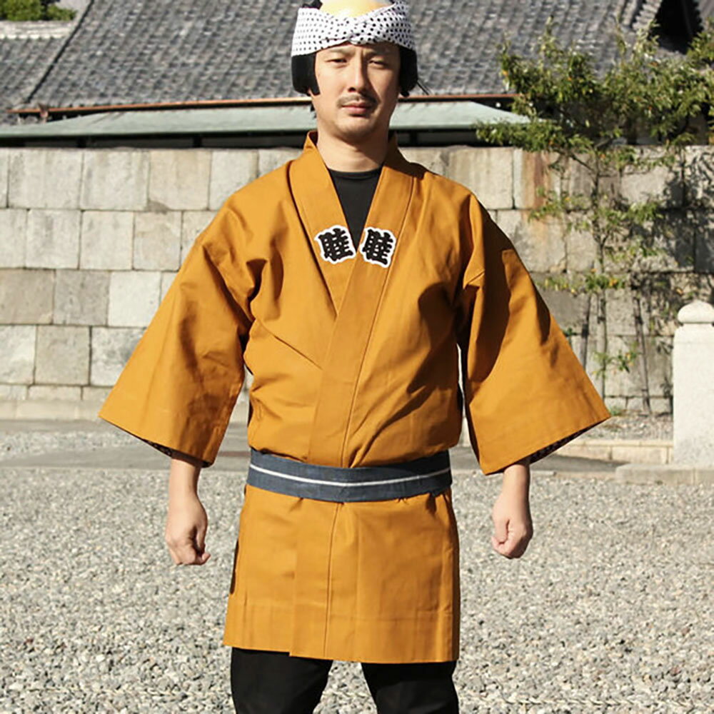 ＜送料無料＞　お祭り用品　大人用　睦半天【金茶】反応捺染半天　フリーサイズ　[ 祭り はっぴ 半纏 袢纏 法被 半被 ハッピ 祭り 衣装 祭り 用品 ]