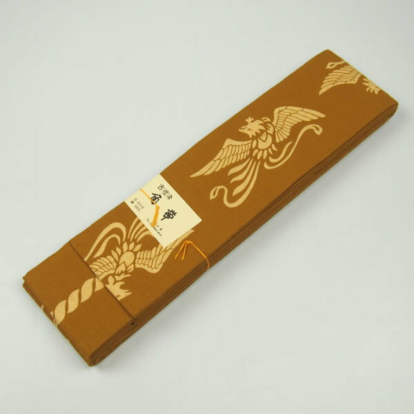 源氏染角帯（幅：約8cm）　柄：鳳凰　金茶　[ お祭り用品 祭り用品 お祭り 衣装 お祭り衣装 祭り衣装 帯 男 女性 浴衣 祭り 角帯 和柄 和服 綿 着物 太い 太帯 ]