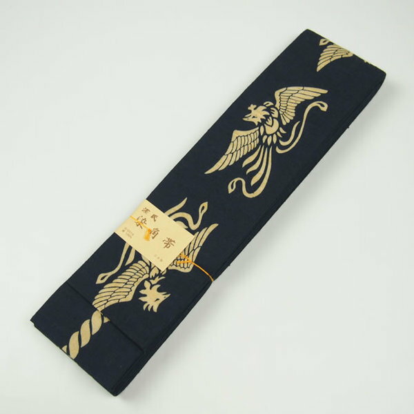 源氏染角帯（幅：約8cm）　柄：鳳凰　紺　[ お祭り用品 祭り用品 お祭り 衣装 お祭り衣装 祭り衣装 帯 男 女性 浴衣 祭り 角帯 和柄 和服 綿 着物 太い 太帯 ]