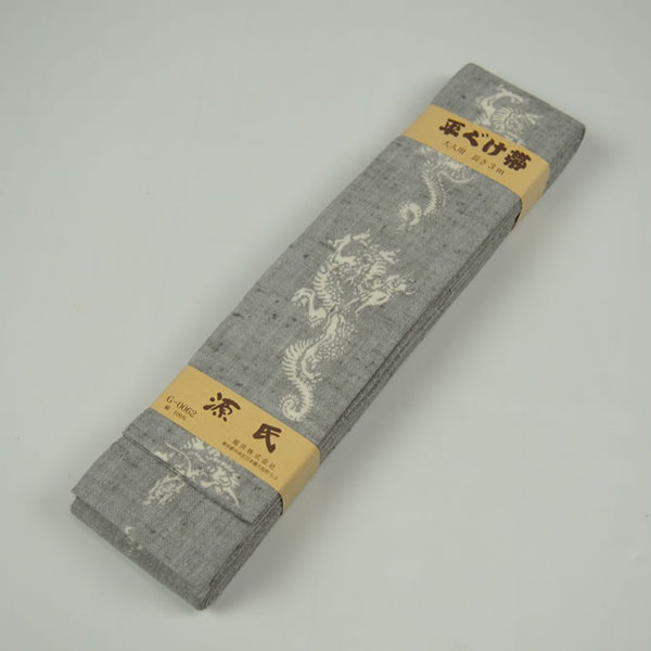 源氏 平ぐけ帯　柄 : 龍　グレー　[ お祭り用品 祭り 衣装 祭り用品 お祭り お祭り衣装 祭り衣装 帯 おび 男 女性 着物 角帯 和柄 細角帯 大人用帯 ひらぐけ ]