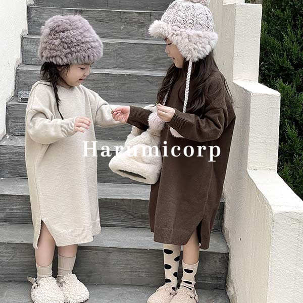 Rakuten - ニット ワンピース キッズ 子供服 女の子 長袖 フード付き ベビー服 春秋冬 セーター 子ども服 ジュニア 赤ちゃん 女児 結婚式 おしゃれ 可愛い 入学 小学生 幼稚園 入園