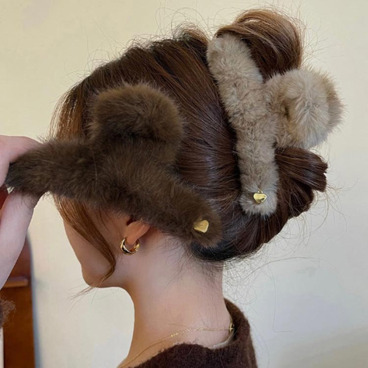 まとめ髪 ヘアクリップ バンスクリップ 大きめ 2個組 髪留め モコモコ ヘアアクセ...