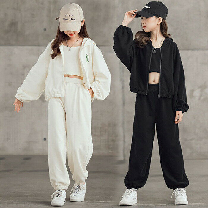 Rakuten - 女の子 秋服 スポーツウェア セットアップ キッズ ジャージ 上下セット ヘソ出し 長袖 パンツ 運動着 スウェット お洒落 ゆったり ファッション 学生 小学生 カジュアル