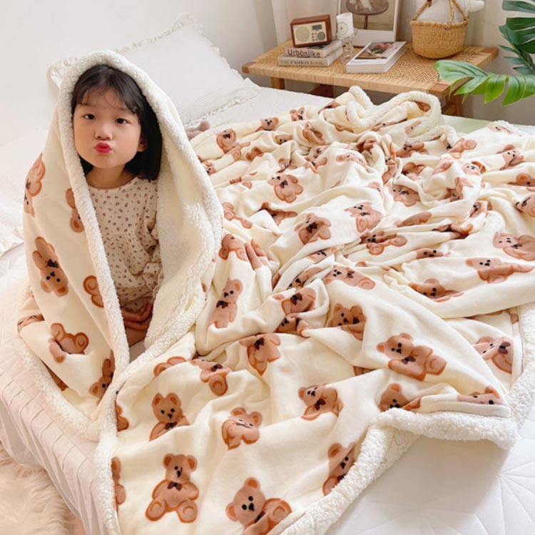 ブランケット もこもこ ひざ掛け キッズ用 柔らかい お昼寝 秋冬 春 可愛い 女の子 男の子 大人 裏ボア リバーシブル フランネル ふわふわ 100*150cm 毛布布団 大判 防寒対策 洗える [3]
