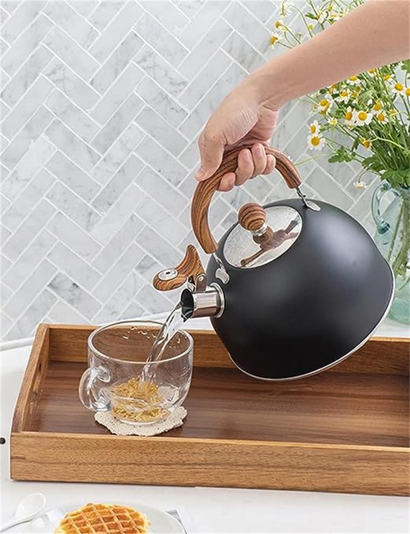 Rakuten - やかん 2.5L 笛吹きケットル ケトル 広口 ステンレス製 木目ハンドル オシャレ IH対応 大容量