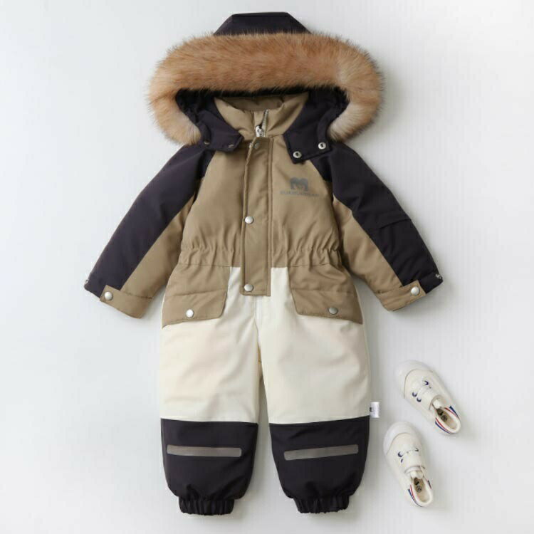 ジャンプスーツ ベビー キッズ 男の子 女の子 中綿入り 防寒 保温 防風 ファー付き...