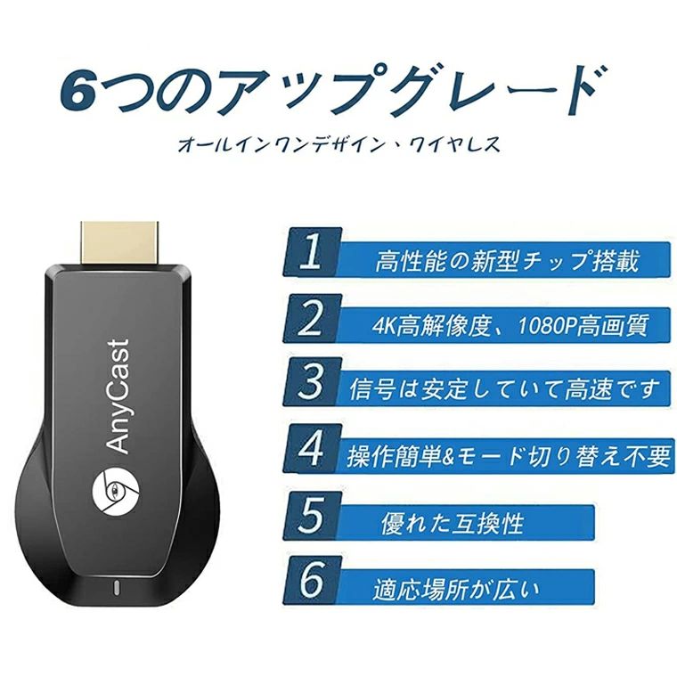 サマー楽天市場店のミラキャスト iOS Android ミラーリング Anycast ドングルレシーバー hdmi Miracast Airplayレシーバ wifi｜アングル3