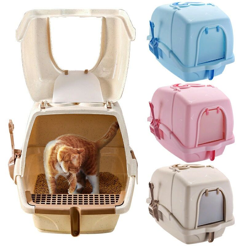 猫トイレ ドア付き 大型 ネコトイレ 2WAY出入り方法 猫用品 ダブル脱臭 砂の飛び散り防止 掃除しやすい スコップ付き 大容量 ペット用品 安全なPP材料 無害無臭 優れた耐久性