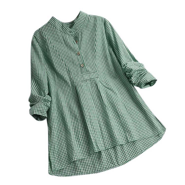 サマー楽天市場店のブラウス シャツ 着痩せ シャツブラウス 7分袖 チュニックシャツ ロングシャツ キレイめ トップス ゆったり シャツワンピース プルオーバー 長袖 チェック チュニック 大きいサイズ｜アングル2