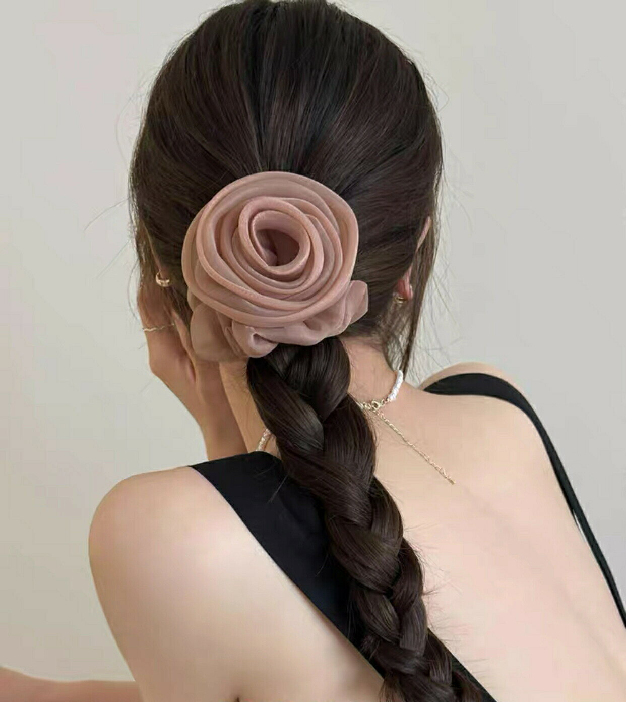 オーガンジーシュシュ ローズシュシュ ビッグシュシュ ヘアゴム ボリューム 薔薇 ...
