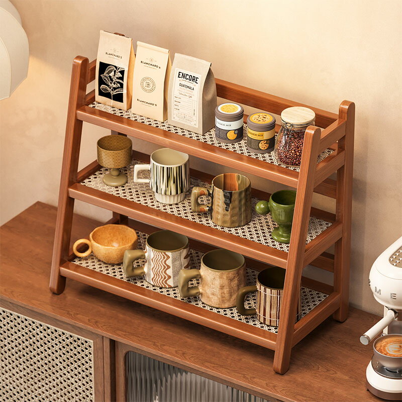 キッチンラック コップホルダー 収納棚 キッチンカウンター上収納 ティーカップ コーヒーカップ収納 シンプル 北欧 ナチュラル プラスチックラタン 竹 スリム