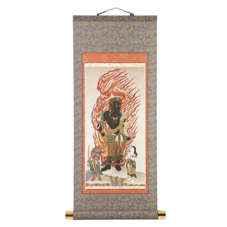 掛軸 不動明王 模表装（合成布）仕立て 掛け軸 仏画