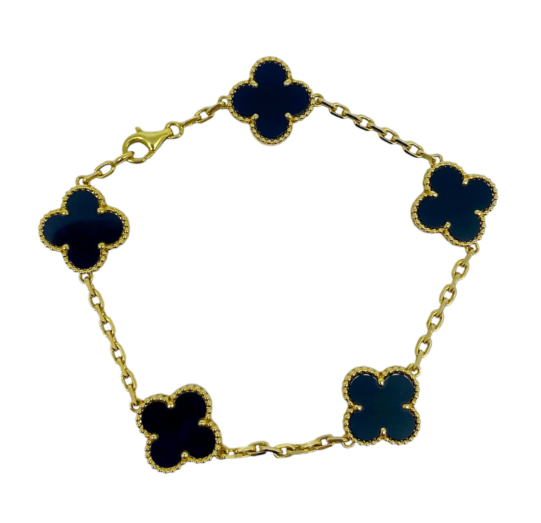 【中古】Van Cleef & Arpels　ヴァン クリーフ＆アーペル　ヴィンテージアルハンブラ　ブレスレット　K18YG　オニキス　5P　クローバー　イエローゴールド　750　VCA　レディース　メンズ　ユニセックス【ブランドギャラリー東心斎橋店】のサムネイル