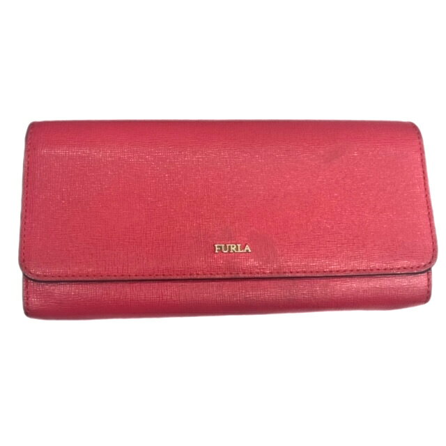 【中古】FURLA フルラ 長財布 フラップ レッド ゴールド レザー レディース【ブランドギャラリー駒川店】