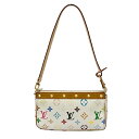 【中古】LOUIS VUITTON ルイヴィトン ポシェットアクセソワール モノグラム マルチカラー ストラップ交換 M92649 SL0094 ホワイト レデ...