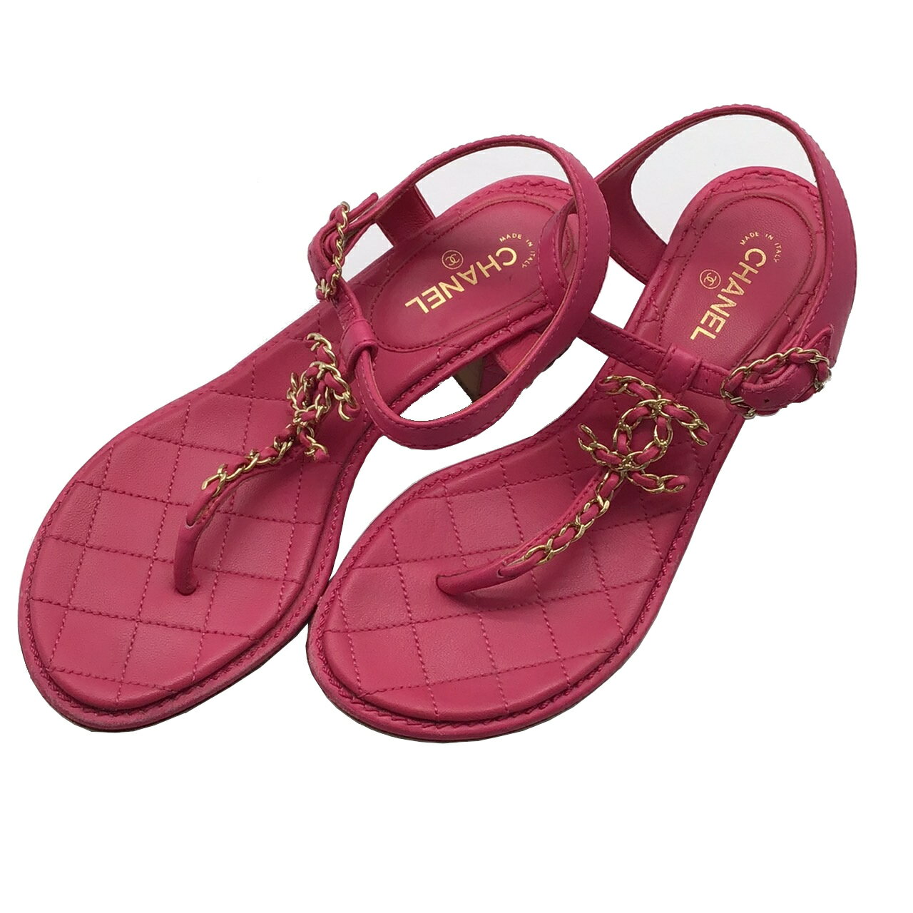 【中古】CHANEL　シャネル　マトラッセ　チェーン　サンダル　トング　サイズ35　約22.5cm　ラムスキン　キルティング　ピンク　レディース　靴　【ブランドギャラリー千林店】のサムネイル