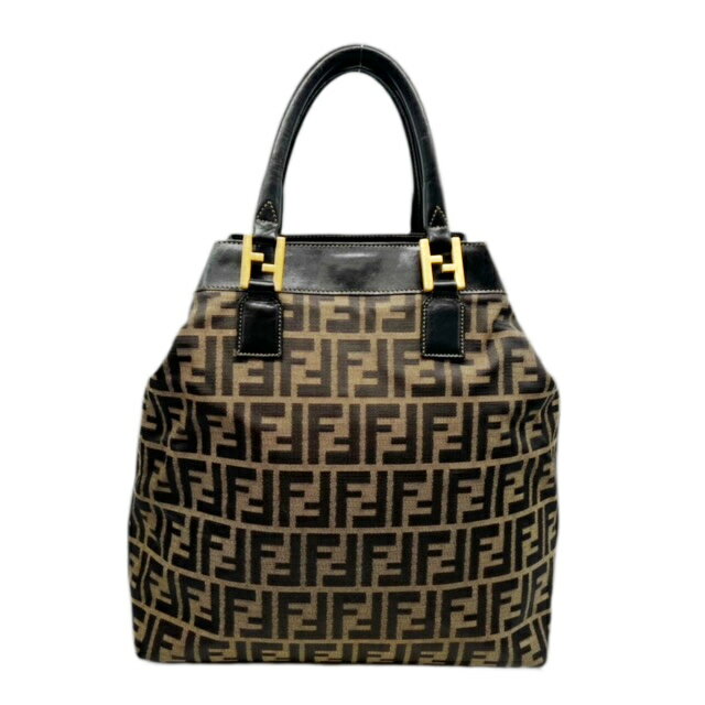 【中古】FENDI フェンディ トートバッグ ズッカ柄 15096 ハンドバッグ ブラウン キャンバス レザー レディース メンズ ヴィンテージ ゴールド金具【ブランドギャラリー千林店】