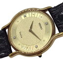 【中古】SEIKO セイコー DOLCE ドルチェ 18KT 750 クオーツ 電池 ゴールド ブラック レザーバンド 4Pダイヤ ダイヤ 5E30-6A30 純正ベルト 腕時計 時計 ウォッチ メンズ レディース ユニセックス【ブランドギャラリー千林店】