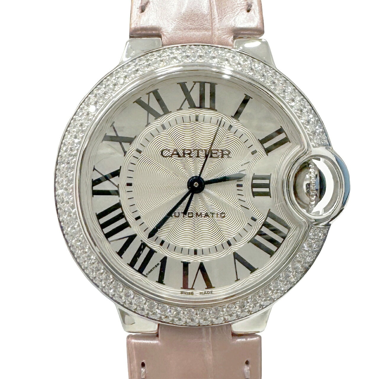 【中古】Cartier カルティエ バロンブルー 33mm WE902037 二重ダイヤベゼル ダイヤベゼル 750 K18WG ホワイトゴールド クロコバンド オートマチック 自動巻 レディース ダイヤ【ブランドギャラリー心斎橋店】