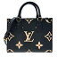 【中古】ルイ ヴィトン LOUIS VUITTON オンザゴーPM M45659 RFID ICチップ ショルダーバッグ ハンドバッグ ブラック ベージュ ゴールド金具 バイカラー モノグラム アンプラント レディース【ブランドギャラリー心斎橋店】