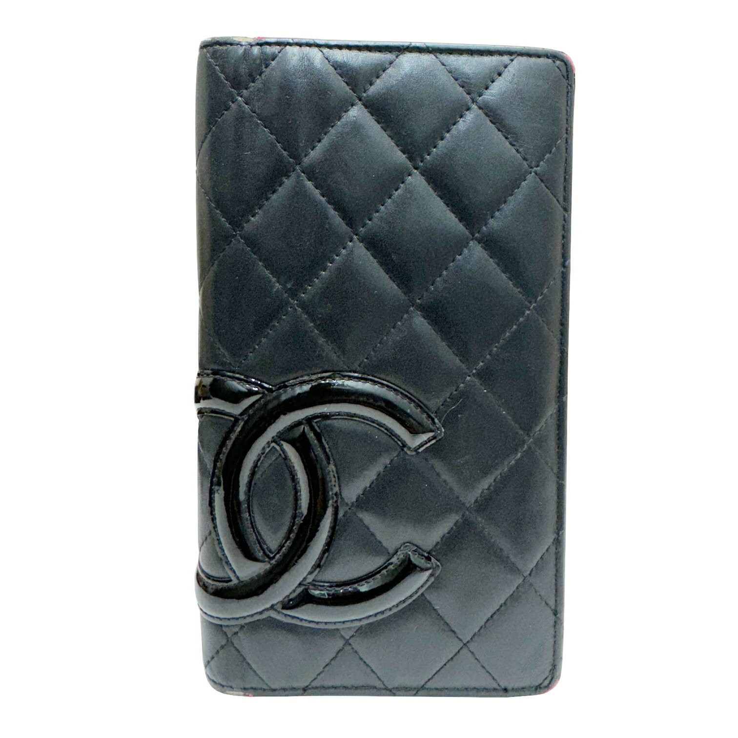 【中古】CHANEL シャネル カンボンライン ココマーク 二つ折り長財布 13番台 ロングウォレット 長財布 ブラック ピンク メンズ レディース カンボン【ブランドギャラリー心斎橋店】